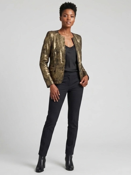 Sandro Jackets & Blazers - Sandro Gold Goat Leather Jacket, size 1 (small)